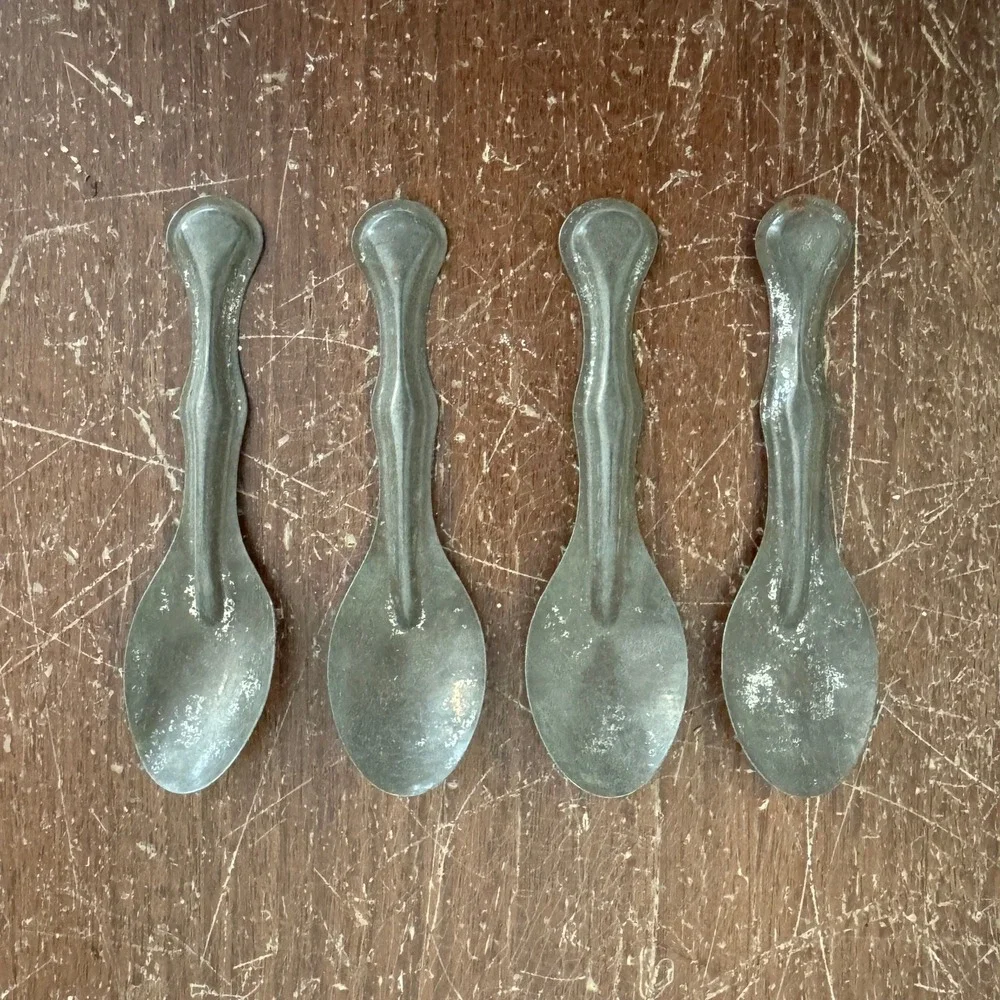 Set of 4 Antique Tin silver Ice Cream Tasting Spoons Diner Ice Cream Parlor